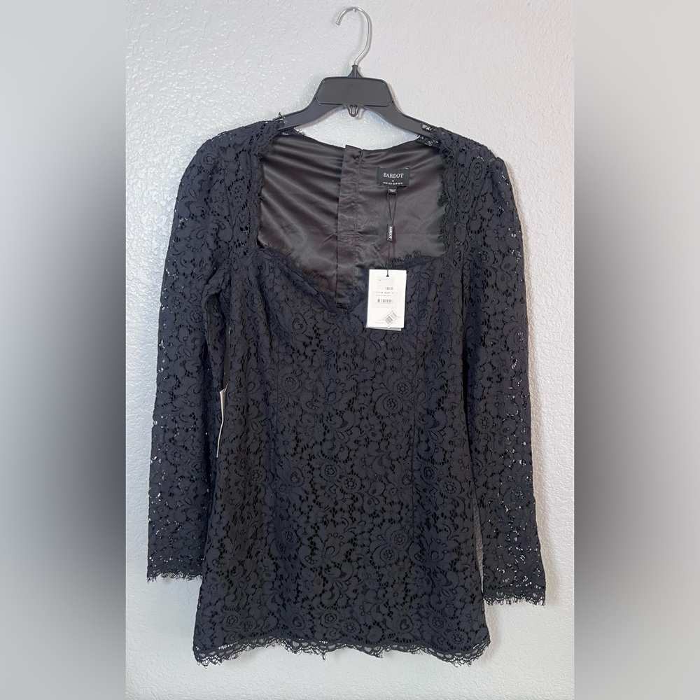 Bardot Women's Faedra Dress Size Black Long Sleeve Floral Lace Dress Size M - Picture 4 of 12